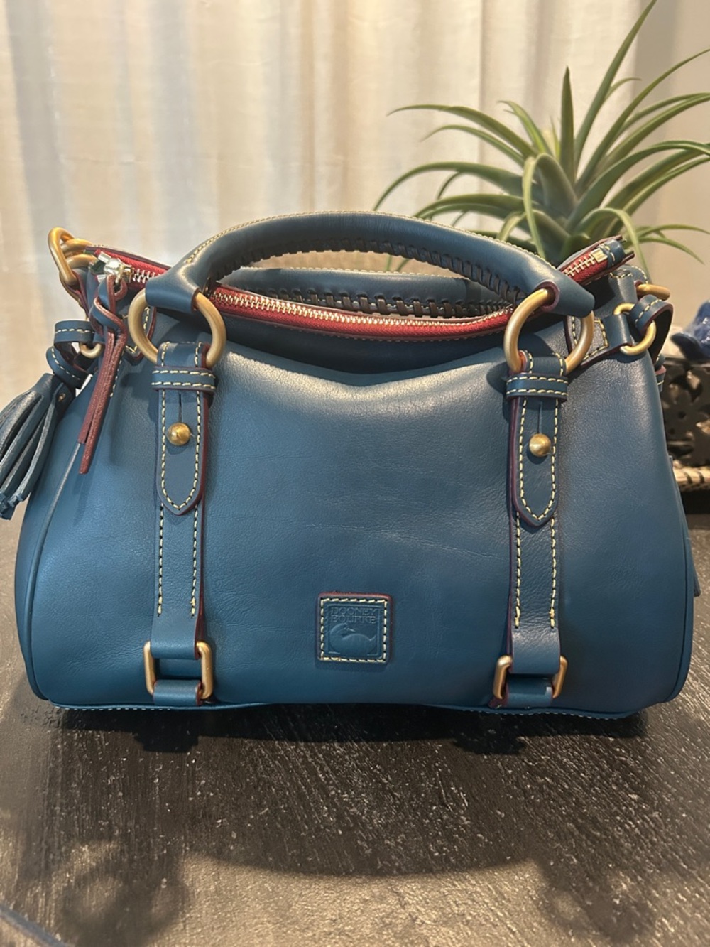 Dooney & Bourke Denim Color Florentine Leather Satchel with Tassel